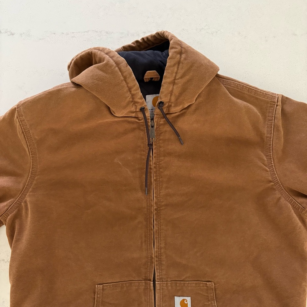 Vintage Carhartt Women's WJ130 211 Large 12/14 Brown Duck Hooded Fleece Full Zip - Picture 12 of 13